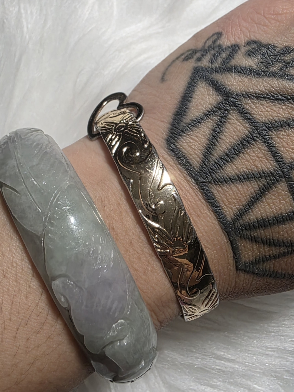 Floral Engraved Bangle Bracelet - Gold Plated